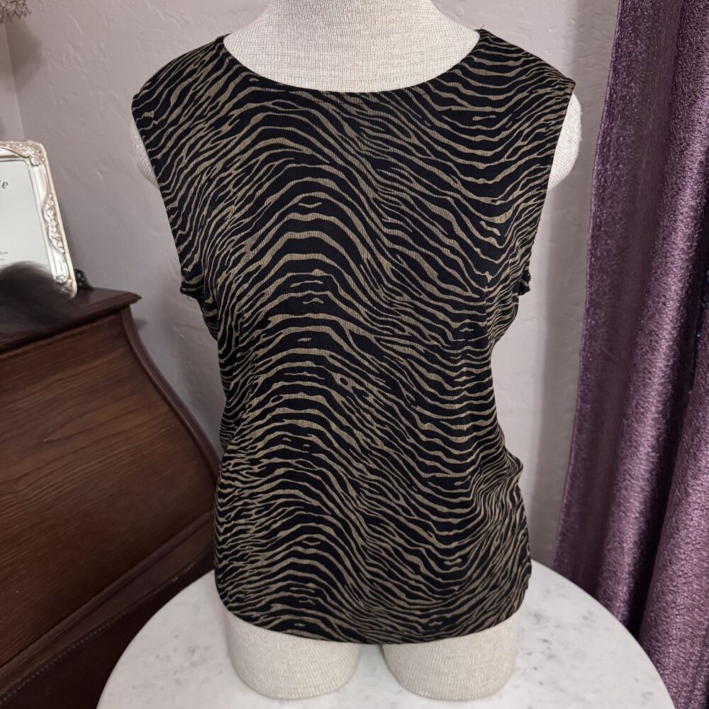 Vintage 90s Frazier Lawrence Metallic Gold Zebra Print Tank Top